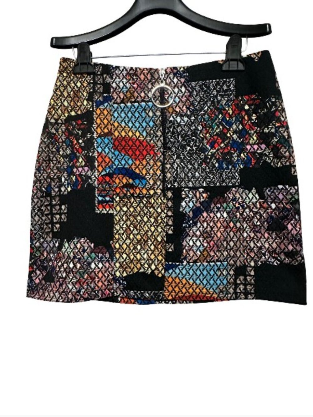 LOB Mexico Vibrant Geometric Mini Skirt | Jacquard O-Ring Zip Boho